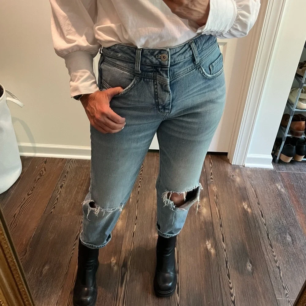 Anthropologie PILCRO distressed high-rise slim jeans size 29 petite light wash - Picture 5 of 16